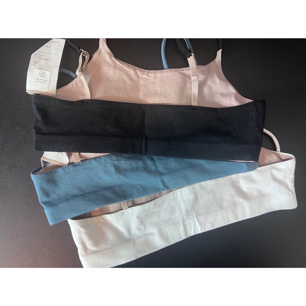 Quince Kids Organic Cotton Stretch Reversible Bralette 3-Pk Blk/Wht/Blu Size 10 - Picture 5 of 5